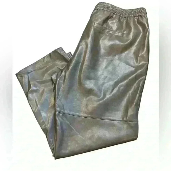 Dex Womens Faux Leather Elastic  Waistband Drawstring Pull-On Pants Brown NWT - Picture 1 of 3